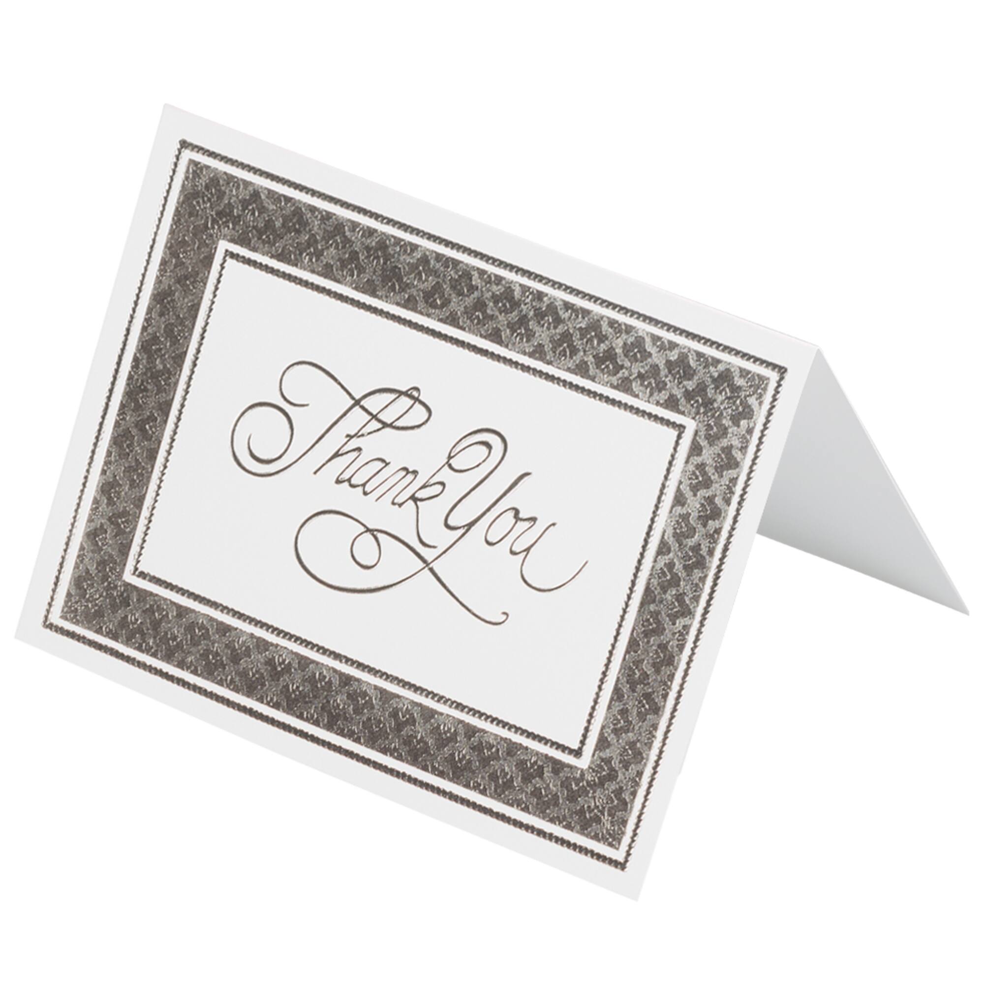 JAM Paper 4.875" x 3.375" Bright White with Silver Border Thank You Cards & Envelopes Set